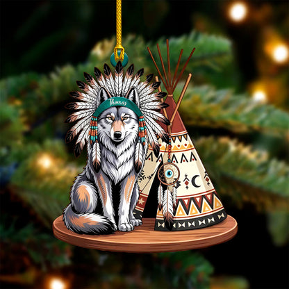 Native American Wolf Christmas - Custom Name Design - Ornament Acrylic