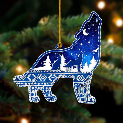 Howling Wolf - Native Night Sky Tribal Christmas Decor Flat Acrylic