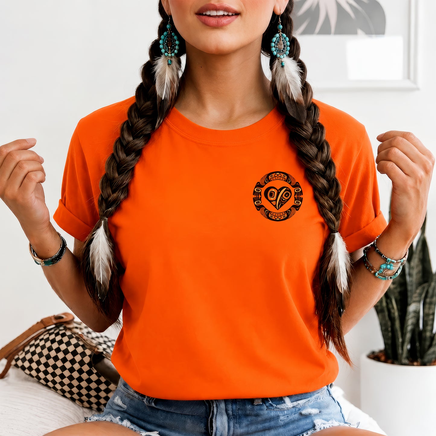 Every Child Matters Indigenous Heart & Symbol Design - Two sides - Unisex T-shirt/V-neck T-shirt/Hoodie/Sweatshirt