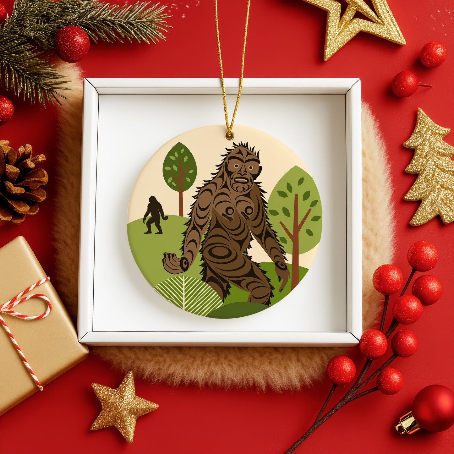 Bigfoot Ceramic Ornament – Sasquatch Forest Christmas Tree Decoration