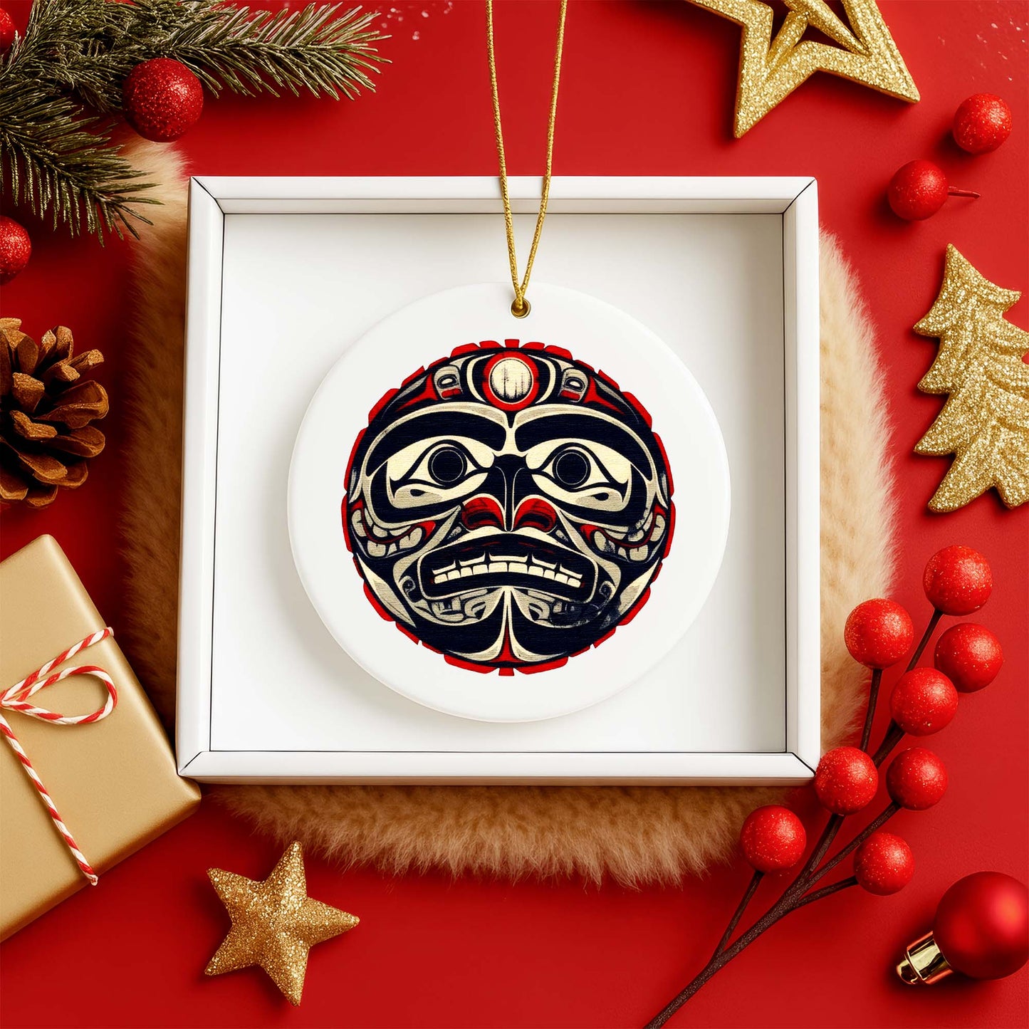 Native Mask Ceramic Ornament - Handcrafted Indigenous Art - Unique Holiday Decor