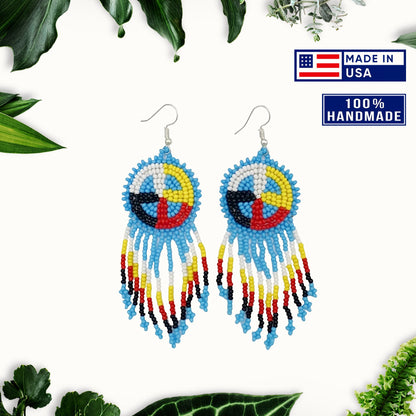 Turquoise Blue Fringe Earrings Beaded Handmade Earrings For Women