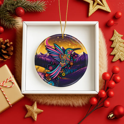 Native American Hummingbird Spirit Christmas Ornament – Indigenous Art Ceramic Hanging Decoration