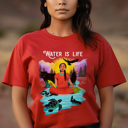 Water is Life Native American Woman - Unisex T-shirt/V-neck T-shirt/Hoodie/Sweatshirt