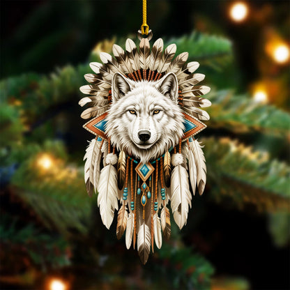 White Wolf Spirit - Native Feather Tribal - Unique Christmas Gift Decor Flat Acrylic