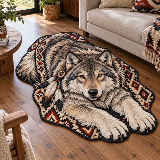 Native American Style Wildlife 3D Illusion Area Rug Home Decor