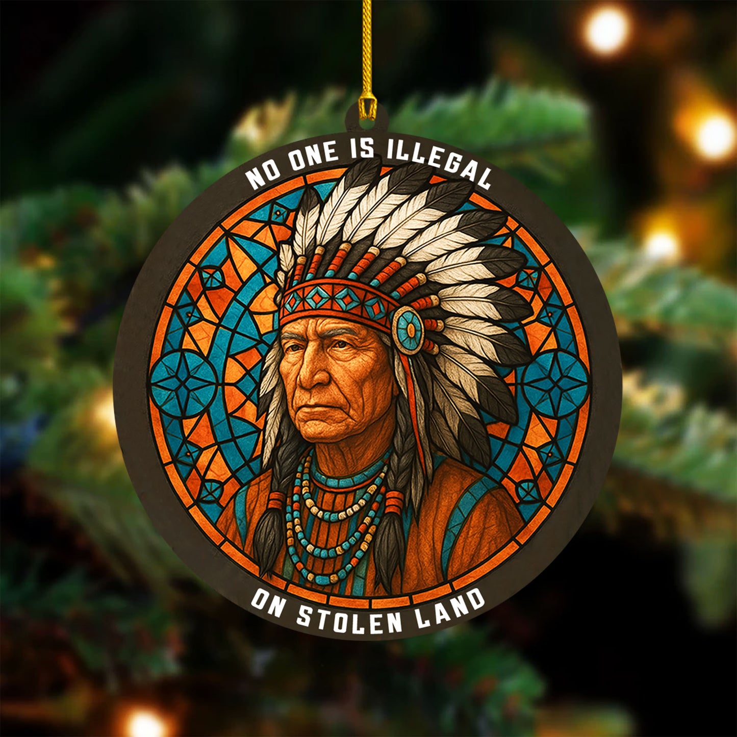 No One Is Illegal on Stolen Land - Native American Chief Christmas Decoration Flat Acrylic