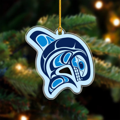 Orca Acrylic Ornament, Indigenous Inspired Ocean Art Whale Spirit Gift Home Decor