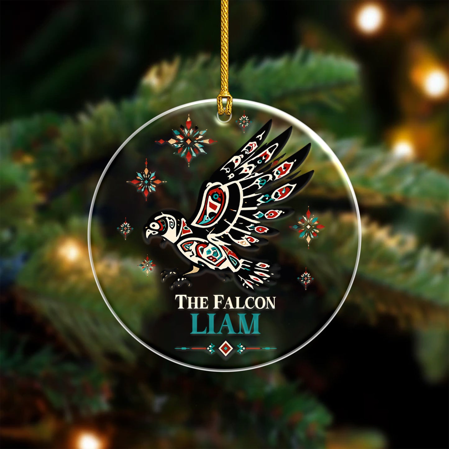 Personalized Falcon Acrylic Ornament, Indigenous Inspired Bird Art, Custom Name Gift