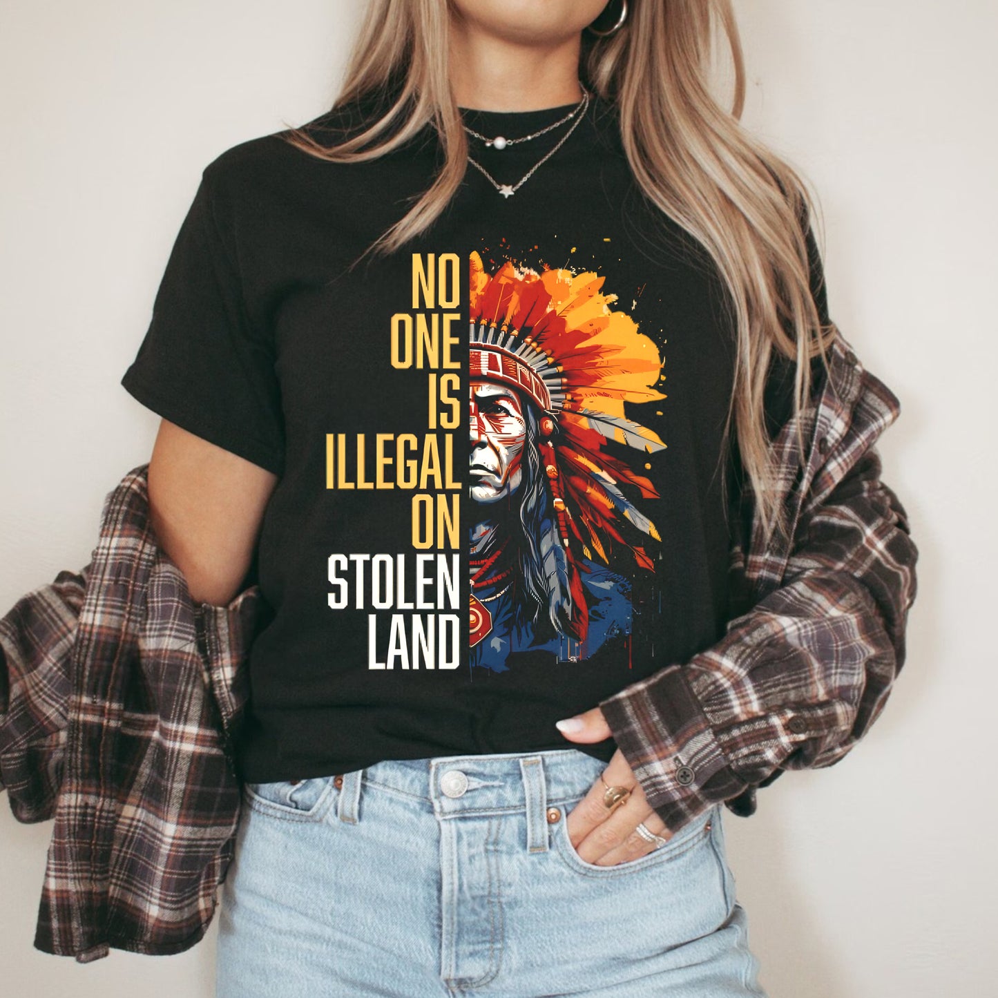 NO ONE IS ILLEGAL ON STOLEN LAND Unisex T-Shirt/T-Shirt V-Neck/Hoodie/Sweatshirt