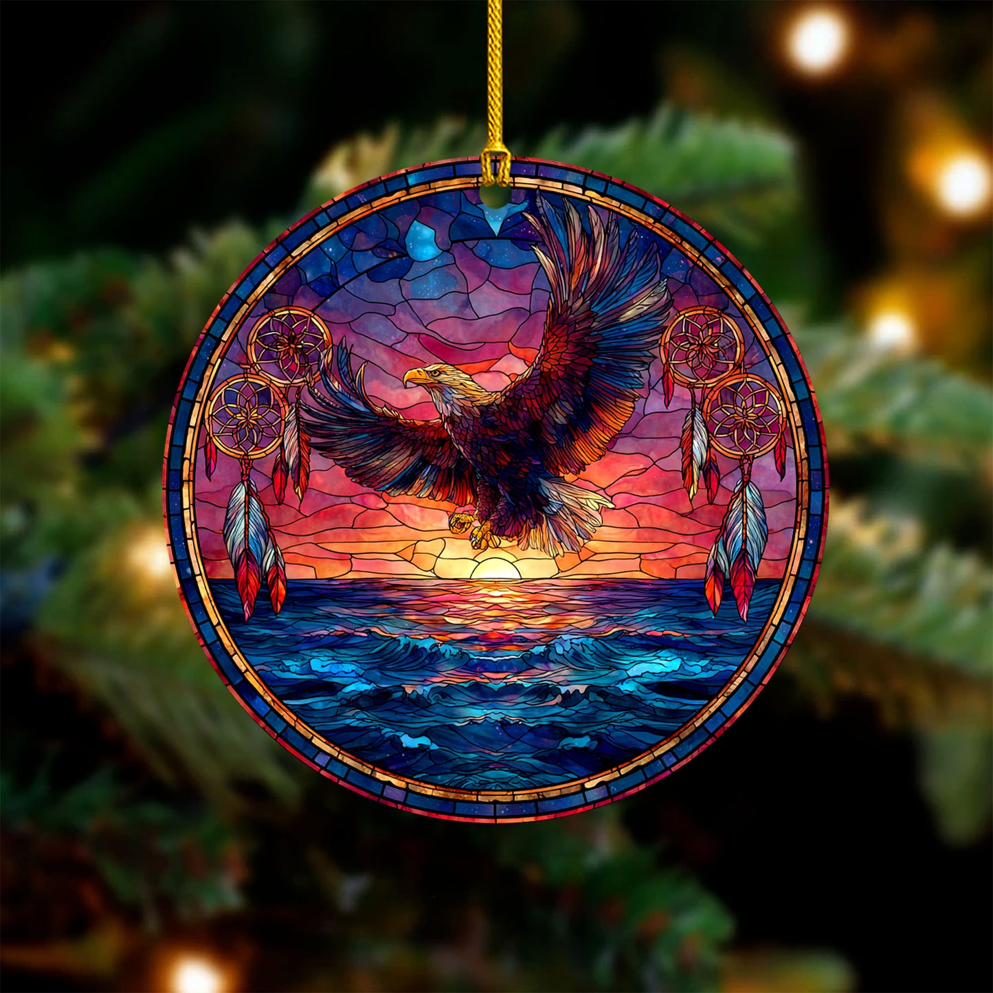 Flying Eagle Sunset Ocean Scene with Dreamcatchers Christmas Gift Decor Flat Acrylic