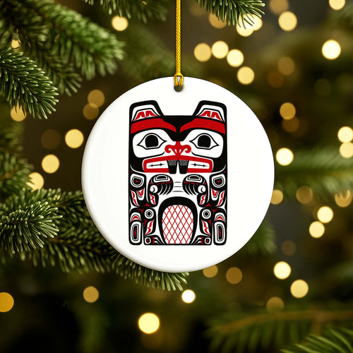 Native Beaver Spirit Ceramic Ornament - Indigenous Tribal Art for Holiday Decor