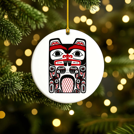 Native Beaver Spirit Ceramic Ornament - Indigenous Tribal Art for Holiday Decor