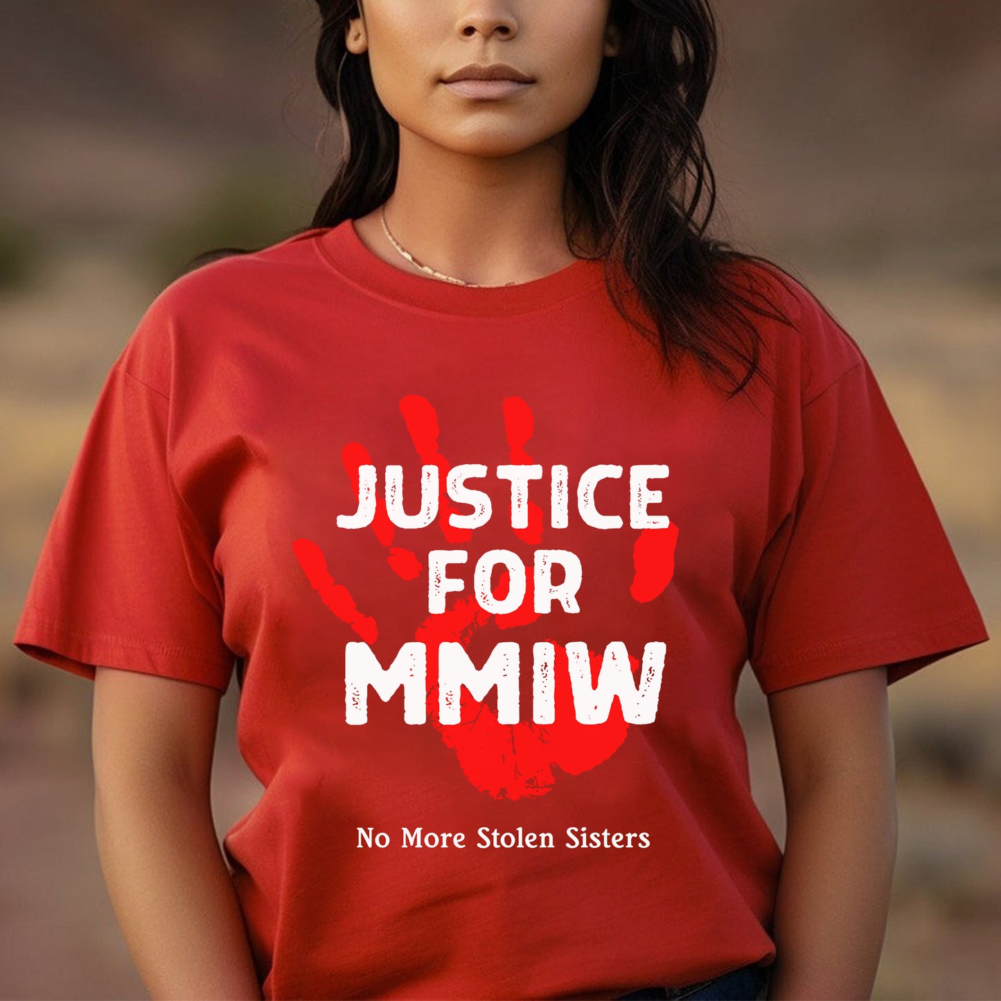 Justice for MMIW No More Stolen Sisters Red Hand Unisex T-Shirt/T-Shirt V-Neck/Hoodie/Sweatshirt