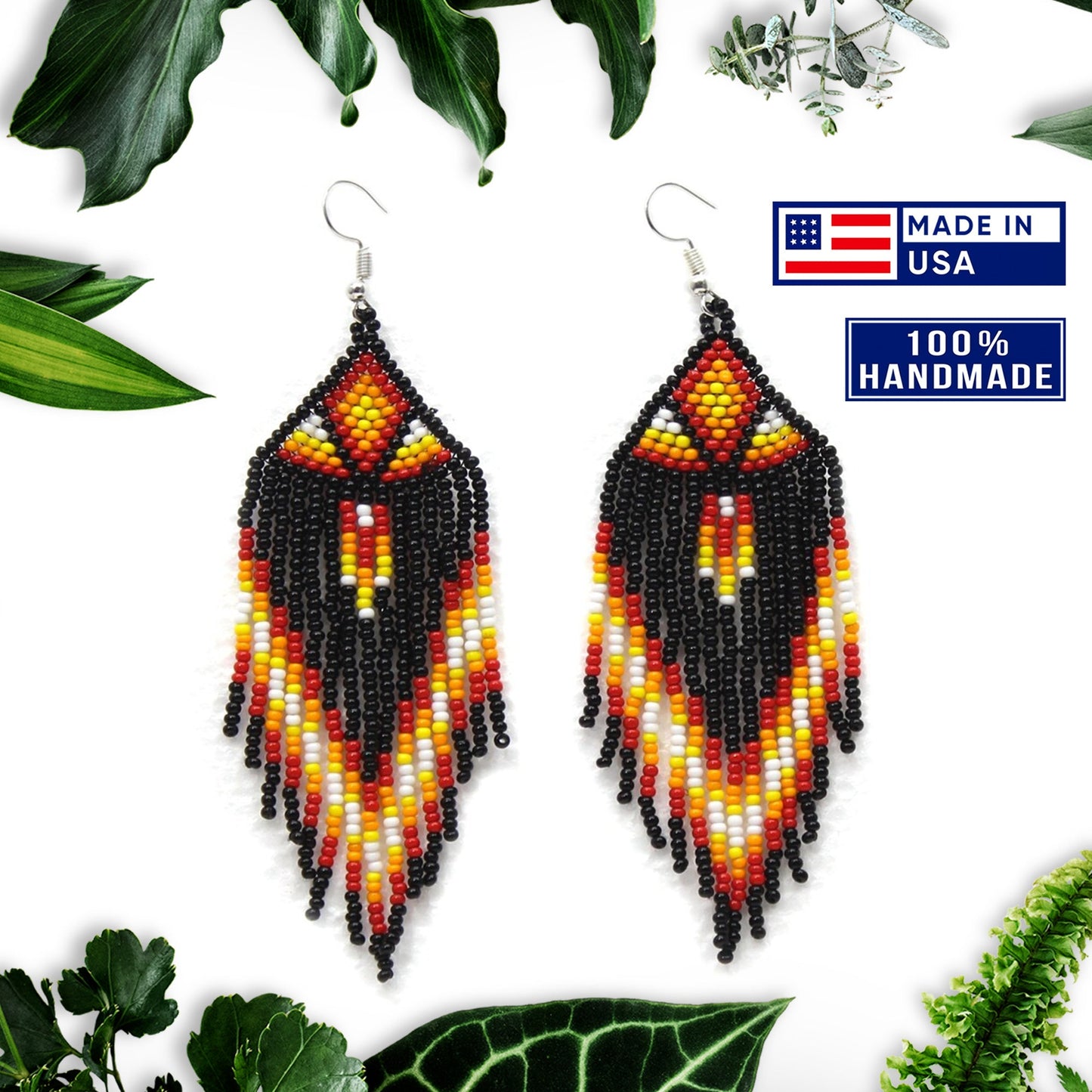 Black Sun Colors Hook Pattern Beaded Handmade Earrings For Women