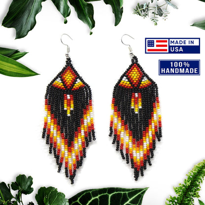 Black Sun Colors Hook Pattern Beaded Handmade Earrings For Women