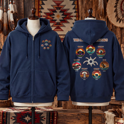 The Seven Sacred Laws Animal Symbols Indigenous - Two Sides Unisex Hoodie Zip