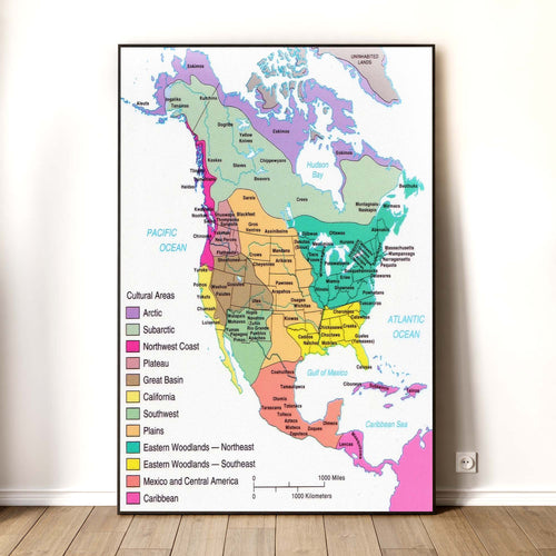 Native American Cultural Regions Map - Indigenous North America Tribes Poster