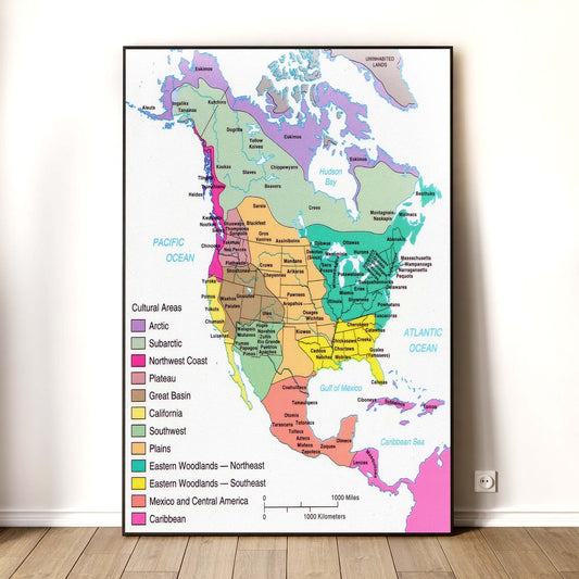 Native American Cultural Regions Map - Indigenous North America Tribes Poster