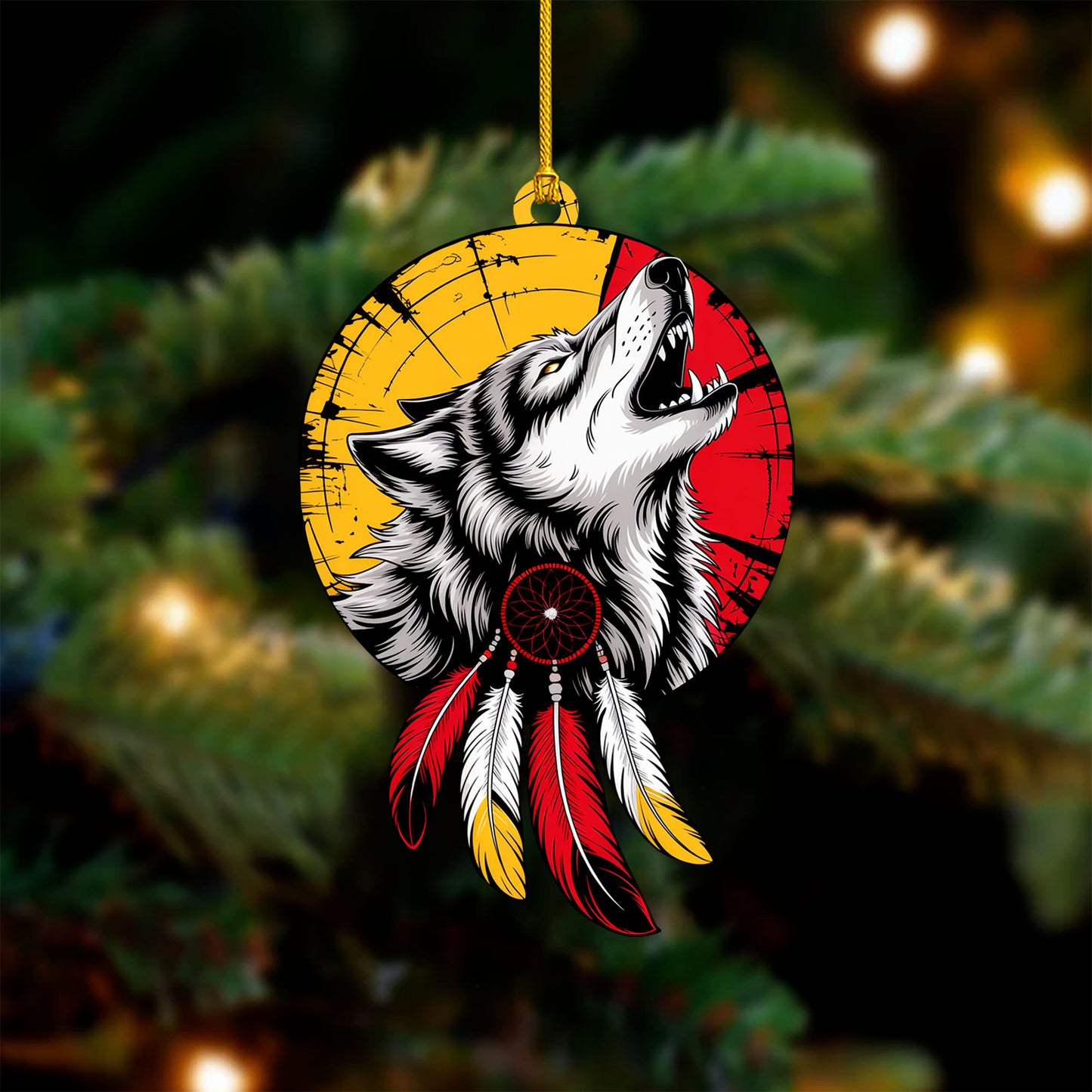 Howling Wolf with Dreamcatcher - Native American Christmas Gift Decor Flat Acrylic