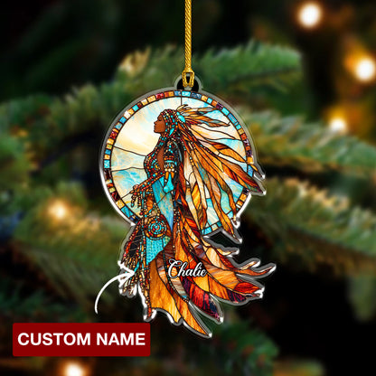 Personalized Native Woman Acrylic Ornament with Custom Name