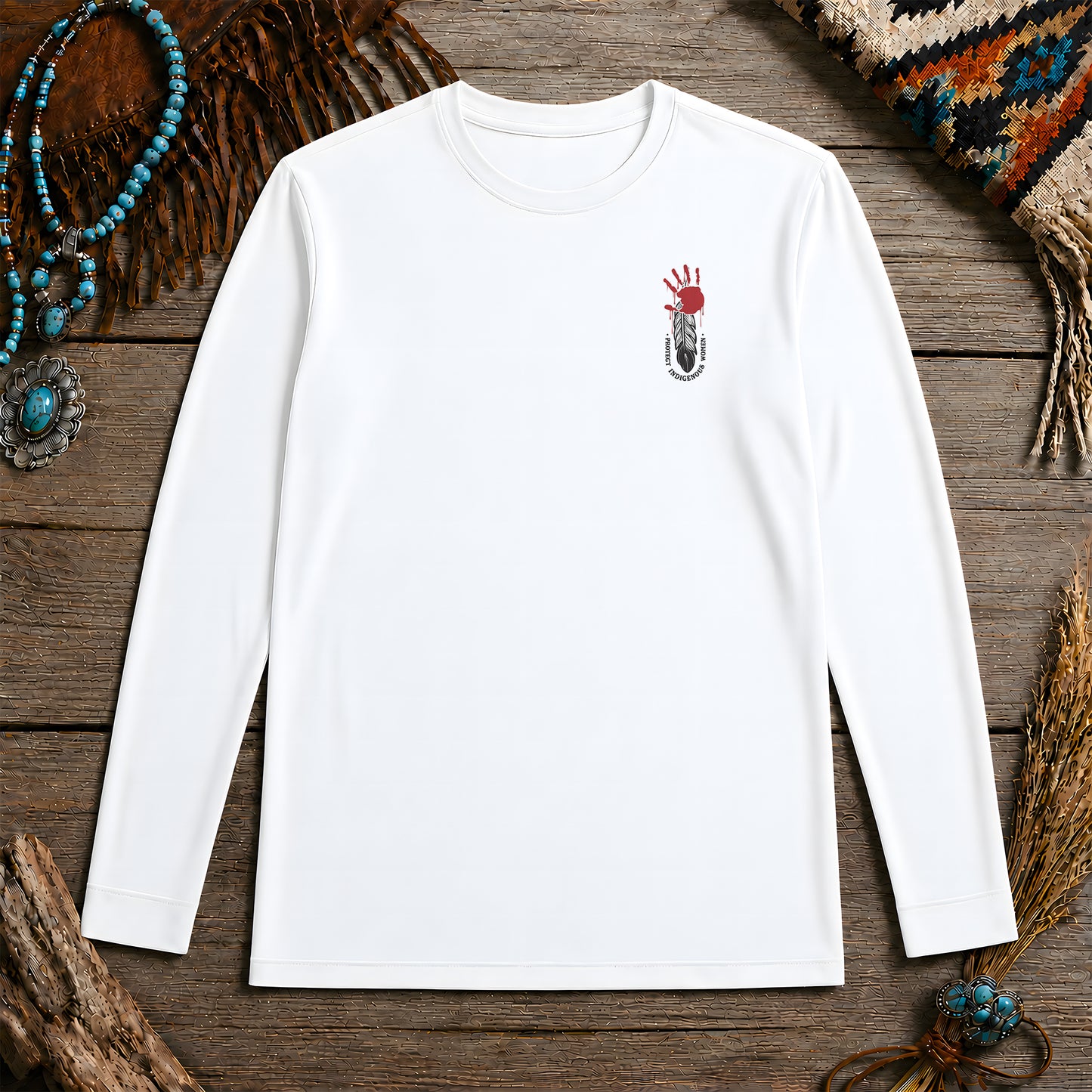 Protect Indigenous Women Red Hand Feather - Two Sides Unisex Long Sleeve