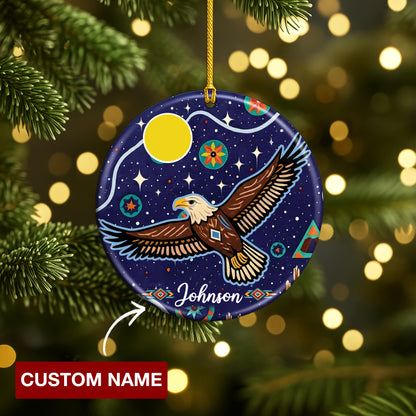 Custom Name Native Tribal Animal Ceramic Christmas Ornament.