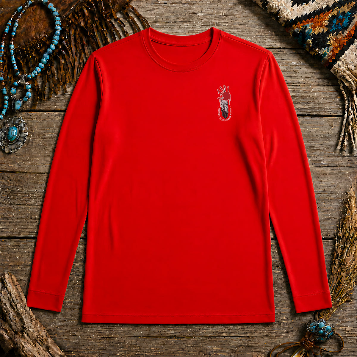Protect Indigenous Women Red Hand Feather - Two Sides Unisex Long Sleeve