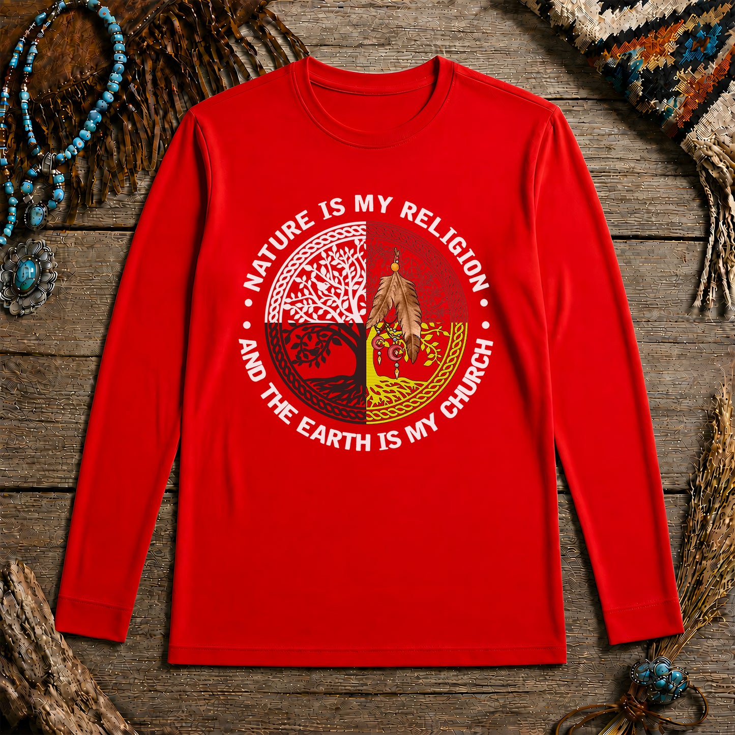 Nature & Earth Quote - Tree/Feather Wheel Graphic Unisex Long Sleeve