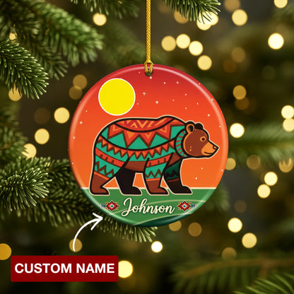 Custom Name Native Tribal Animal Ceramic Christmas Ornament.