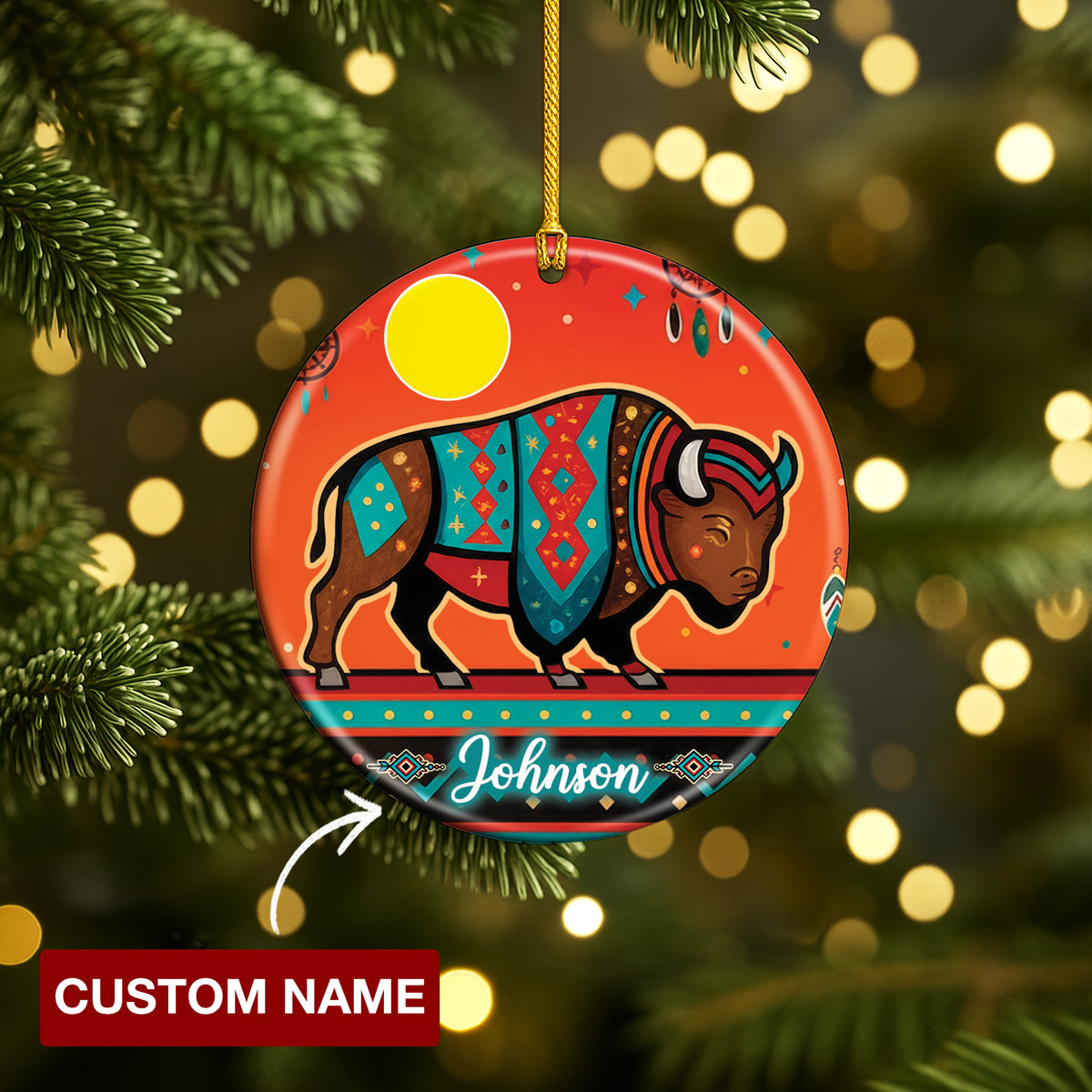 Custom Name Native Tribal Animal Ceramic Christmas Ornament.