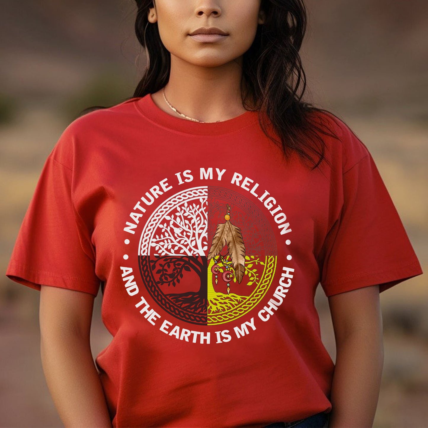 Nature & Earth Quote - Tree/Feather Wheel Graphic Unisex T-Shirt/T-Shirt V-Neck/Hoodie/Sweatshirt