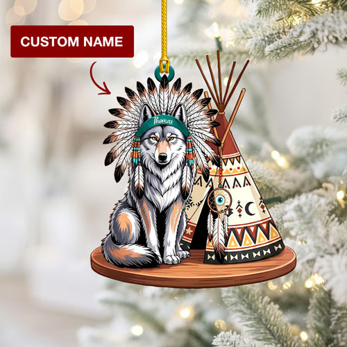 Native American Wolf Christmas - Custom Name Design - Ornament Acrylic