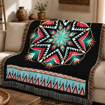 Tribal Pattern Woven Throw Blanket - Southwestern Home Decor