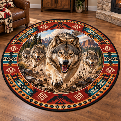 Native American Style 3D Wildlife Quilted Round Mat Home Decor