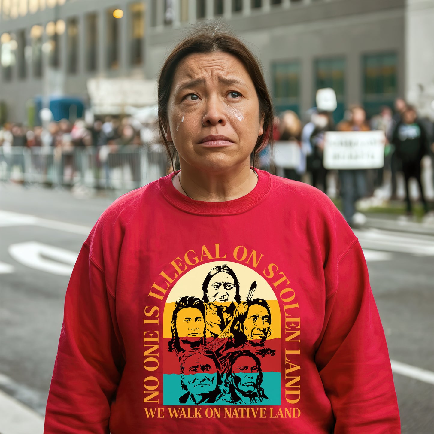 NO ONE IS ILLEGAL ON STOLEN LAND. WE WALK ON NATIVE LAND 16 - Two sides - Unisex T-Shirt/T-Shirt V-Neck/Hoodie/Sweatshirt