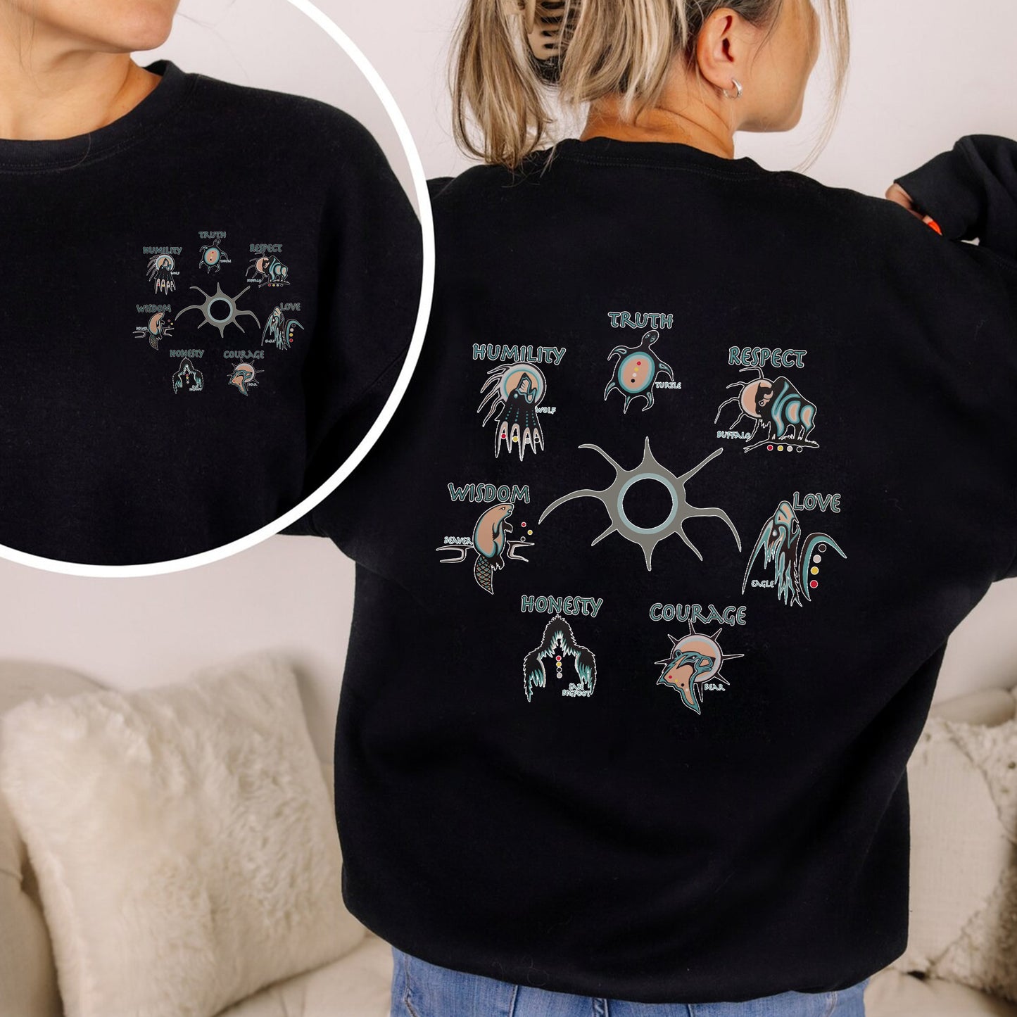 The Seven Sacred Laws Native American Indigenous Culture Unisex - Two sides - T-Shirt/T-Shirt V-Neck/Hoodie/Sweatshirt