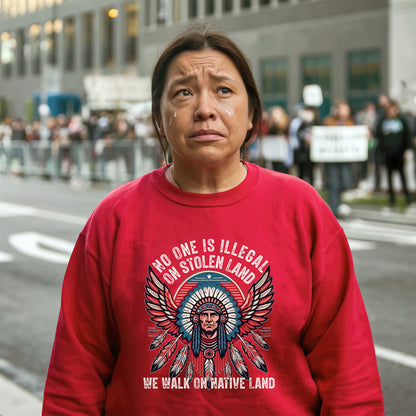 No One Is Illegal On Stolen Land Native Chief Headdress Unisex T-Shirt/T-Shirt V-Neck/Hoodie/Sweatshirt
