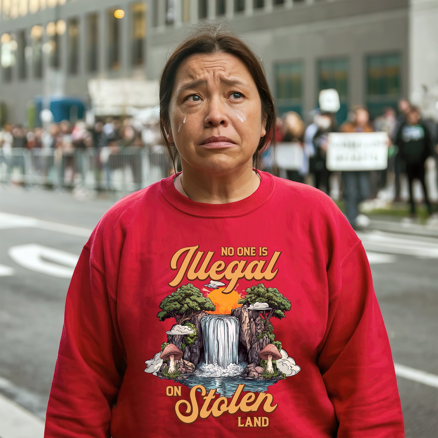 No One Is Illegal On Stolen Land - Waterfall Design Front Print Unisex T-Shirt/T-Shirt V-Neck/Hoodie/Sweatshirt