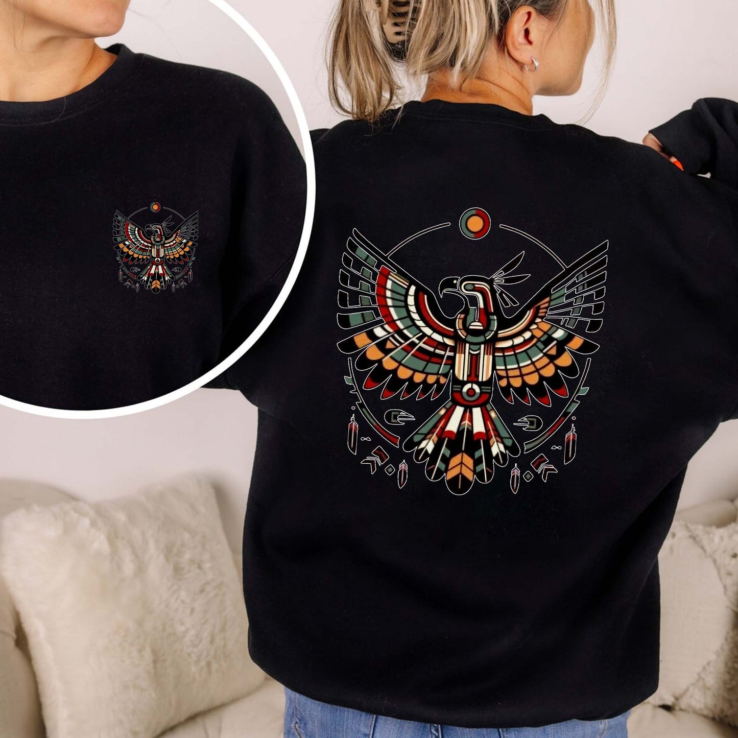 Sacred Thunderbird Spirit Geometric Design - Two sides - T-Shirt/T-Shirt V-Neck/Hoodie/Sweatshirt