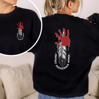 Protect Indigenous Women Red Hand Feather - Two Sides - MMIW Unisex T-Shirt/Hoodie/V-Neck/Sweatshirt
