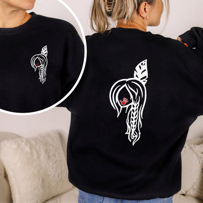 Braided Hair Red Handprint Indigenous Woman - Two Sides - MMIW Unisex T-Shirt/Hoodie/V-Neck/Sweatshirt
