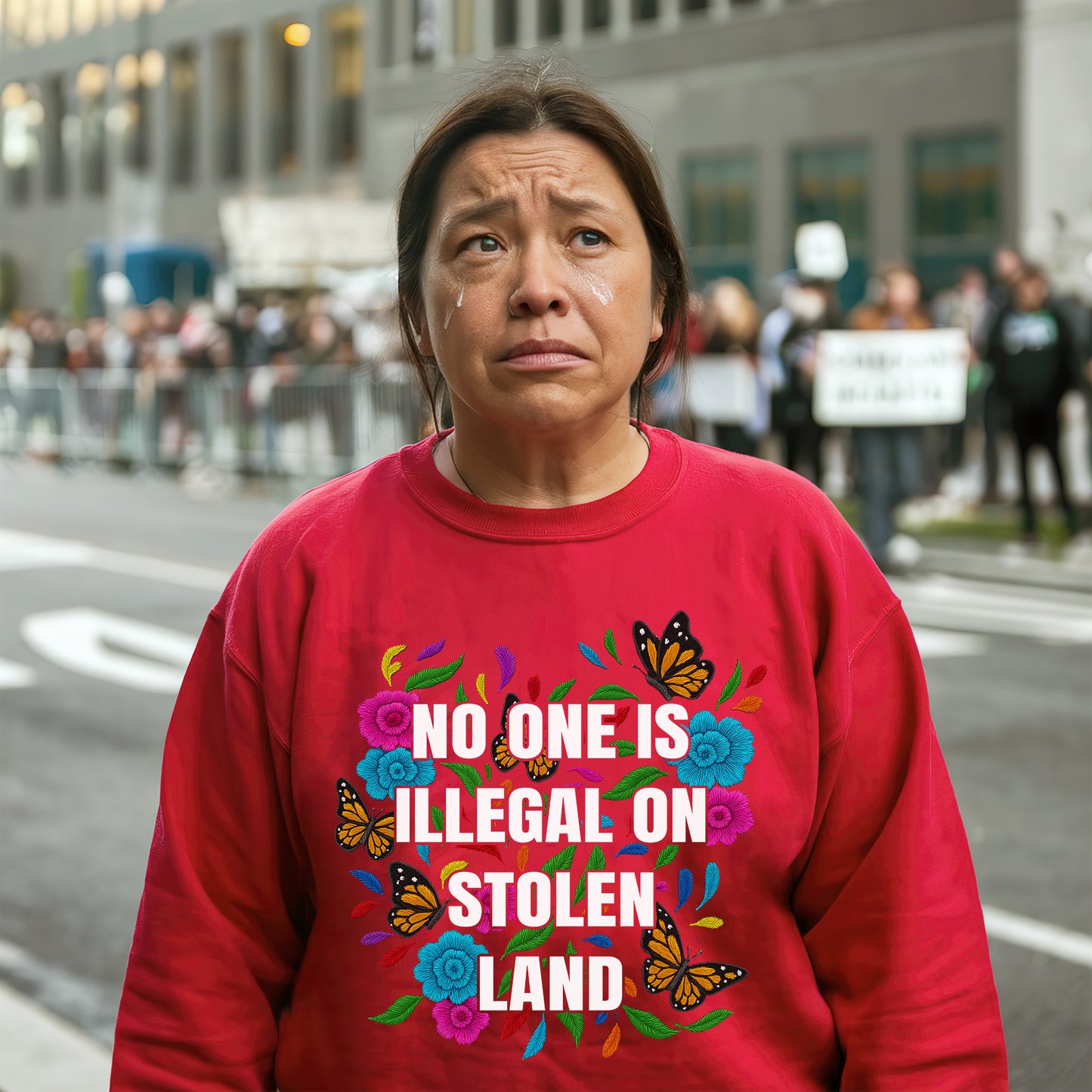 No One Is Illegal On Stolen Land Floral Colorful Monarch Unisex T-Shirt/T-Shirt V-Neck/Hoodie/Sweatshirt