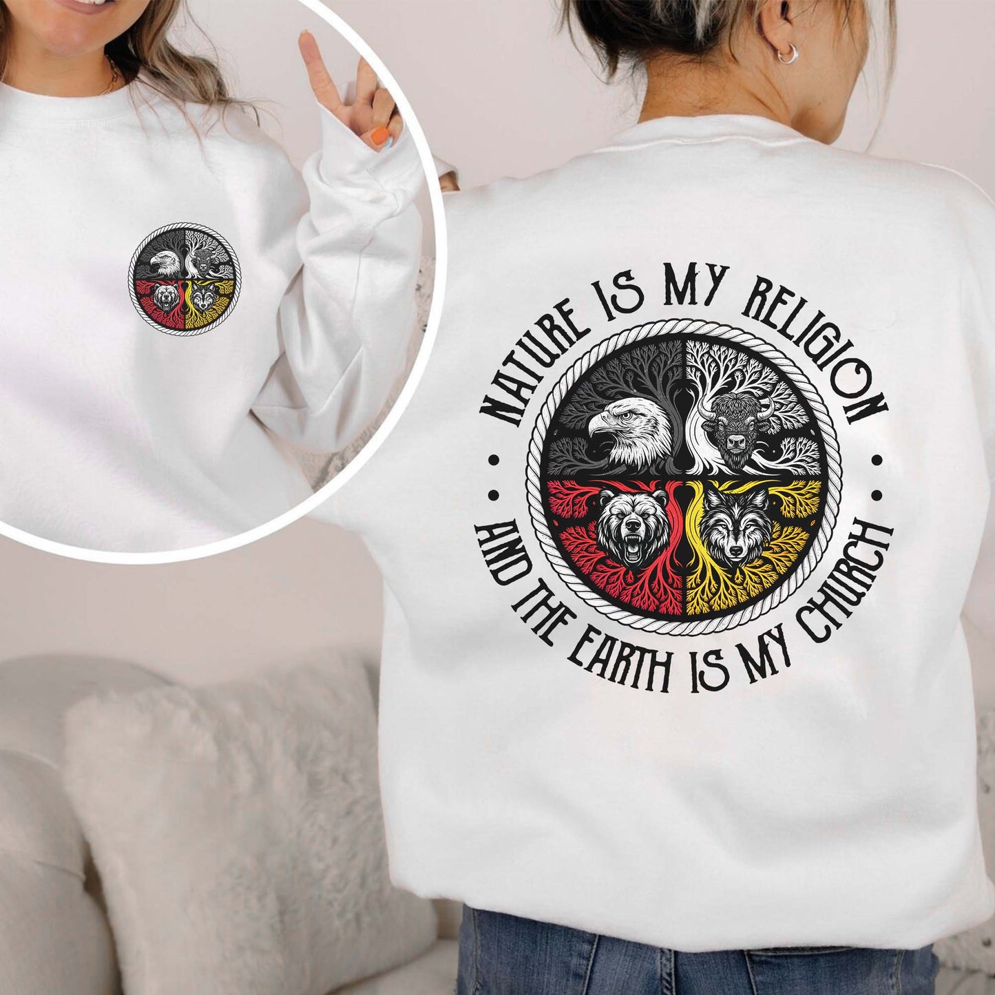 Nature Is My Religion And The Earth Is My Church - Spiritual Wild Animals - Two Sides - Unisex T-Shirt/T-Shirt V-Neck/Hoodie/Sweatshirt
