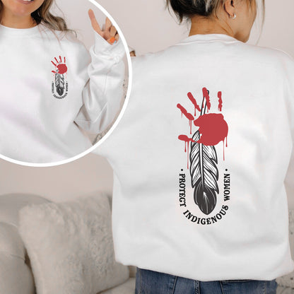 Protect Indigenous Women Red Hand Feather - Two Sides - MMIW Unisex T-Shirt/Hoodie/V-Neck/Sweatshirt