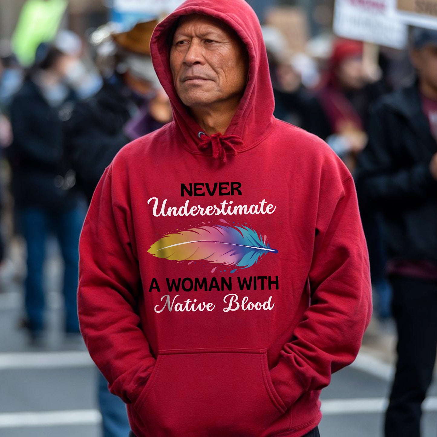 Never Underestimate A Woman With Native Blood Unisex T-shirt/T-shirt V-neck/Hoodie/Sweatshirt
