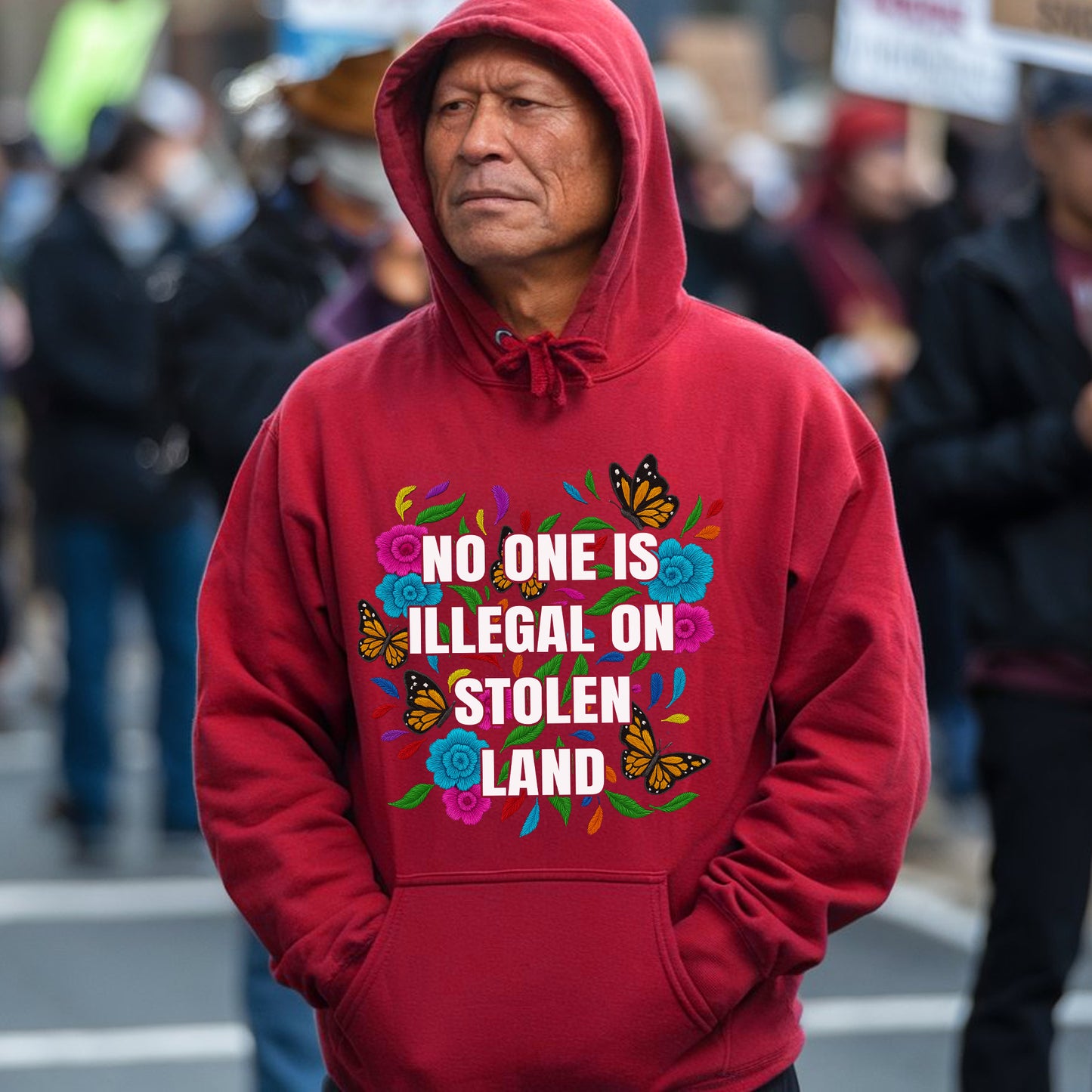 No One Is Illegal On Stolen Land Floral Colorful Monarch Unisex T-Shirt/T-Shirt V-Neck/Hoodie/Sweatshirt