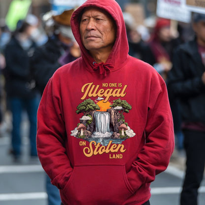 No One Is Illegal On Stolen Land - Waterfall Design Front Print Unisex T-Shirt/T-Shirt V-Neck/Hoodie/Sweatshirt