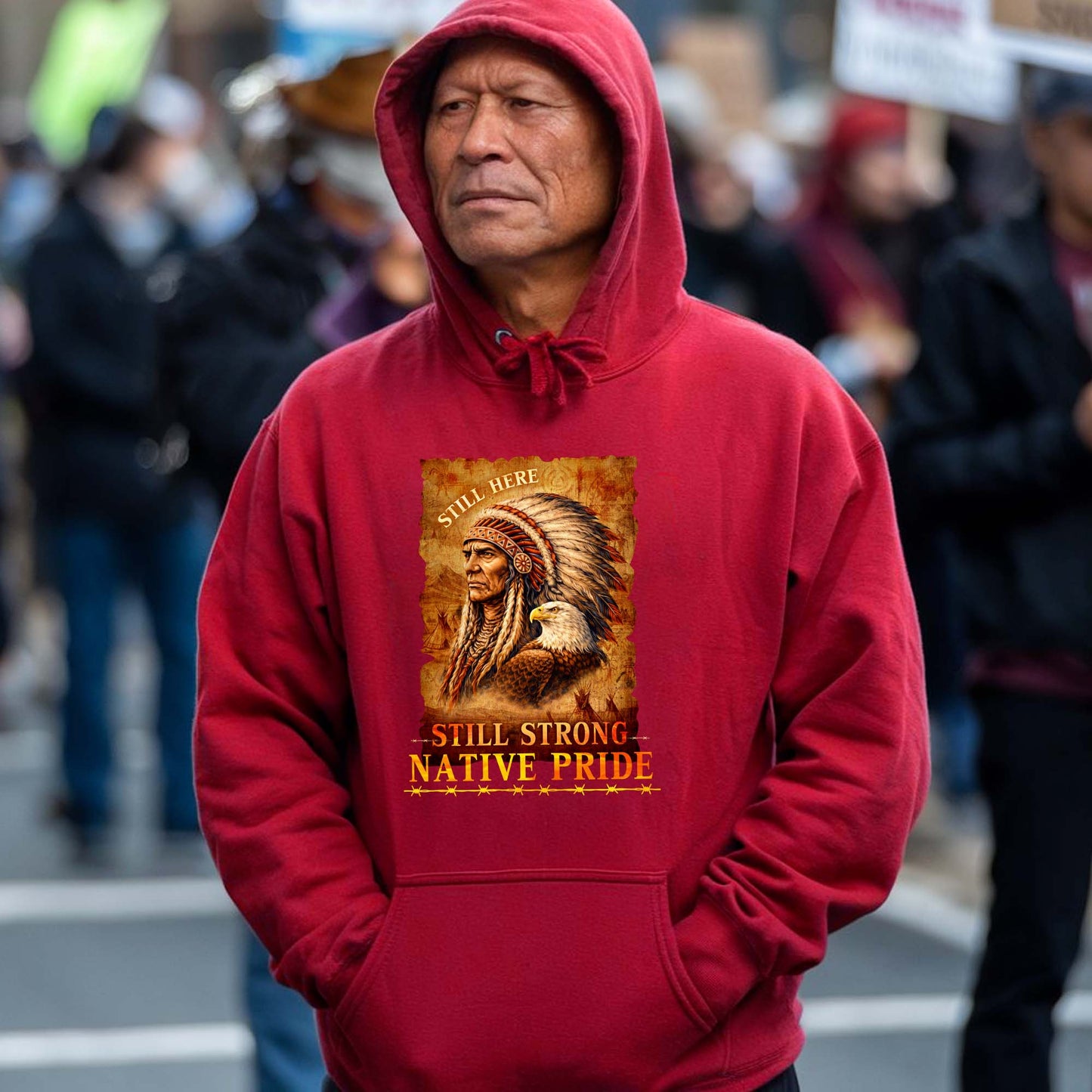 Native Pride "Still Here Still Strong" Warrior & Eagle Vintage Unisex T-shirt/T-shirt V-neck/Hoodie/Sweatshirt