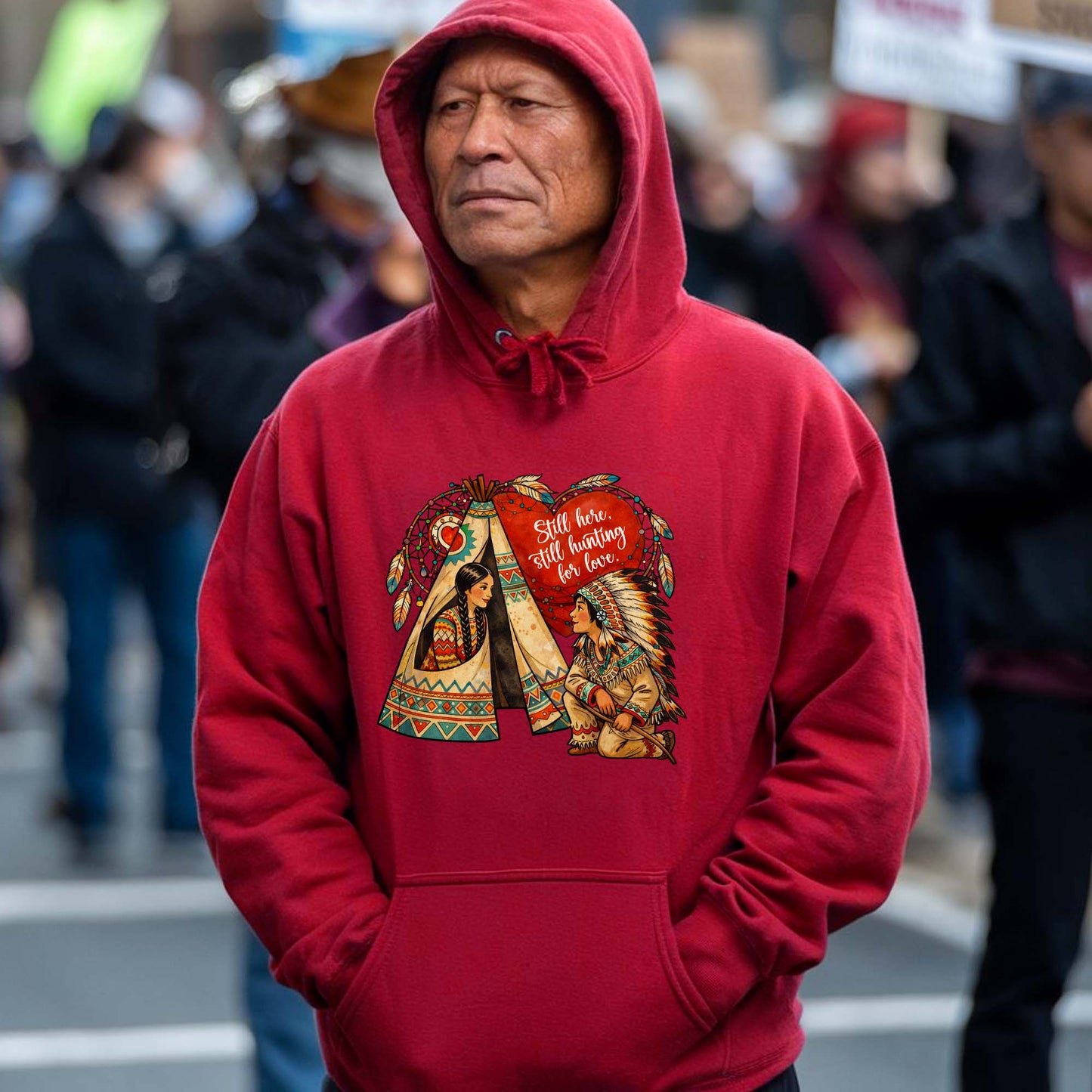 Still Here Still Hunting for Love - Indigenous Couple Heritage Unisex T-Shirt/T-Shirt V-Neck/Hoodie/Sweatshirt